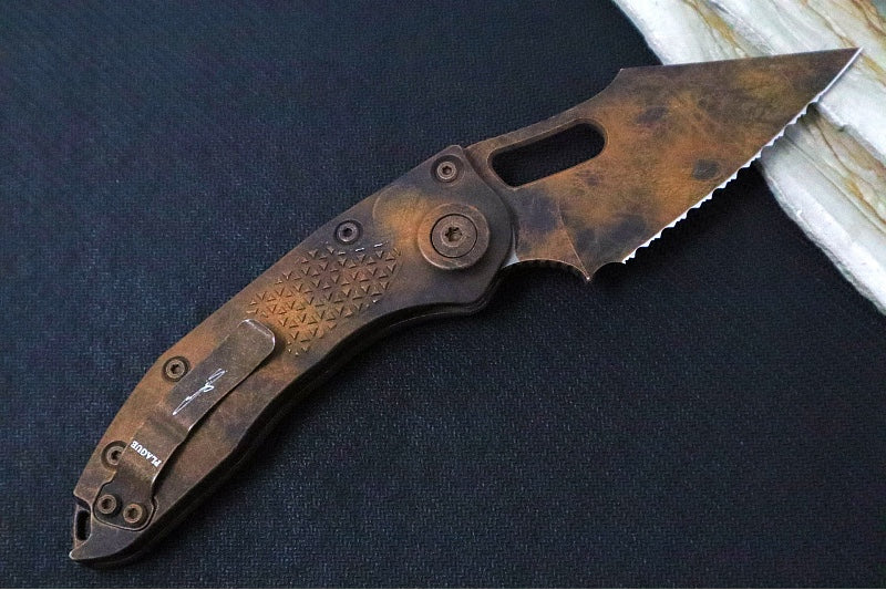 Microtech Stitch Auto Plague Outbreak - Fully Serrated Wharncliffe Blade / Plague Outbreak Finish / Plague Outbreak Anodized Aluminum with Blood Splatter 169-3PLOBS - Northwest Knives