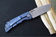 McNees Knives PM Mac2 3.0" Frag Folding Knife - CPM-Magnacut Steel / Drop Point / Frag Patterned Blue Anodized Titanium Handle & Stonewashed Hardware - Northwest Knives