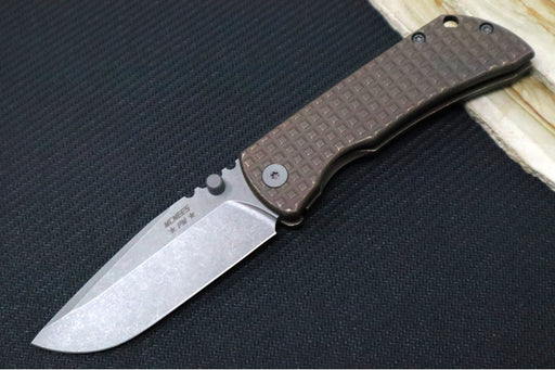McNees Knives PM Mac2 3.0" Folding Knife - CPM-Magnacut Steel / Drop Point / Stonewashed Blade / Frag Patterned Bronzed Anodized Titanium Handle & Stonewashed Hardware - Northwest Knives