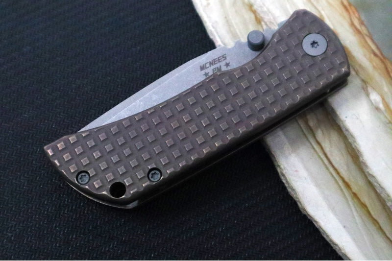 McNees Knives PM Mac2 3.0" Folding Knife - CPM-Magnacut Steel / Drop Point / Stonewashed Blade / Frag Patterned Bronzed Anodized Titanium Handle & Stonewashed Hardware - Northwest Knives