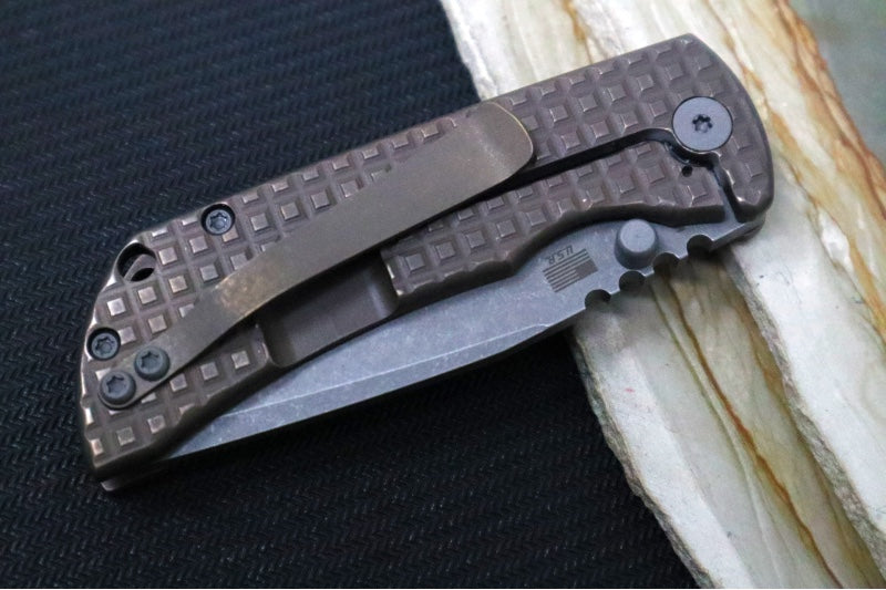 McNees Knives PM Mac2 3.0" Folding Knife - CPM-Magnacut Steel / Drop Point / Stonewashed Blade / Frag Patterned Bronzed Anodized Titanium Handle & Stonewashed Hardware - Northwest Knives