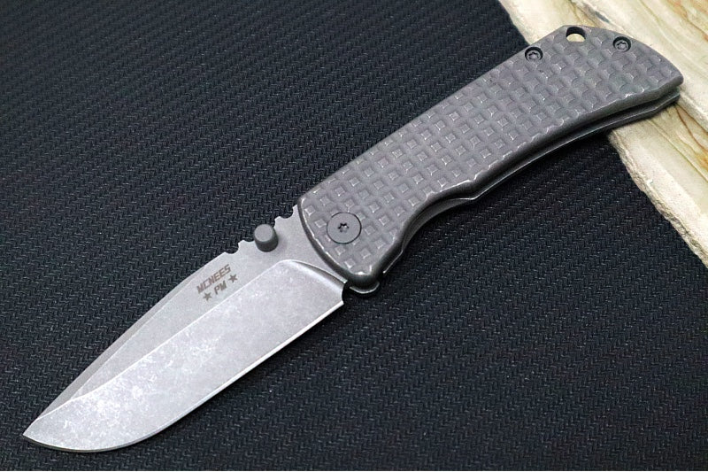 McNees Knives PM Mac2 3.0" Folding Knife - CPM-Magnacut Steel / Drop Point / Frag Patterned Titanium Handle & Stonewashed Hardware - Northwest Knives