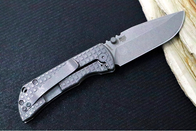 McNees Knives PM Mac2 3.0" Folding Knife - CPM-Magnacut Steel / Drop Point / Frag Patterned Titanium Handle & Stonewashed Hardware - Northwest Knives