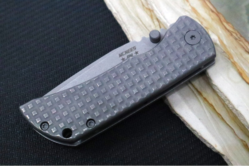 McNees Knives PM Mac2 3.0" Folding Knife - CPM-Magnacut Steel / Drop Point / Frag Patterned Titanium Handle & Stonewashed Hardware - Northwest Knives