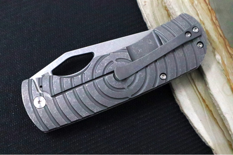 McNees Knives 3.75" DX Dixon Shockwave - CPM-Magnacut Steel / Drop Point / Satin Stonewashed Finish / Stonewashed Patterned Titanium Handle & Satin Hardware - Northwest Knives