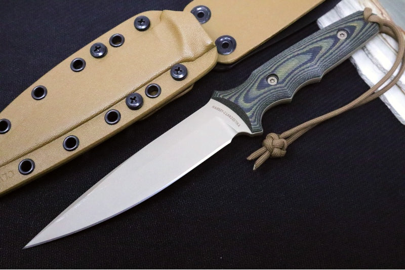 Spartan Blades Clandestina Fixed Blade - Flat Dark Earth Blade / Camo Micarta Handle / Tan Kydex Sheath SB57DECMKYTN - Northwest Knives
