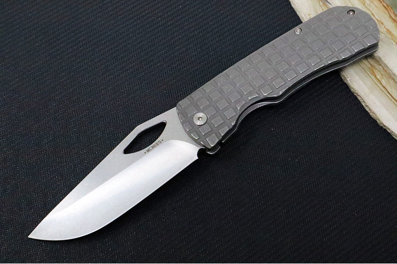 McNees Knives 3.75" DX Dixon - CPM-Magnacut Steel / Drop Point / Stonewashed Satin Finish / Stonewashed Frag Titanium Handle & Satin Hardware - Northwest Knives