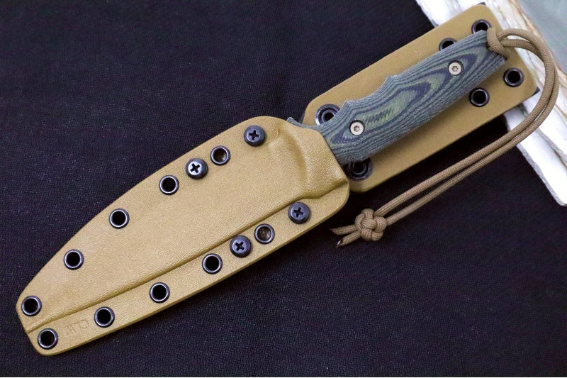 Spartan Blades Clandestina Fixed Blade - Flat Dark Earth Blade / Camo Micarta Handle / Tan Kydex Sheath SB57DECMKYTN