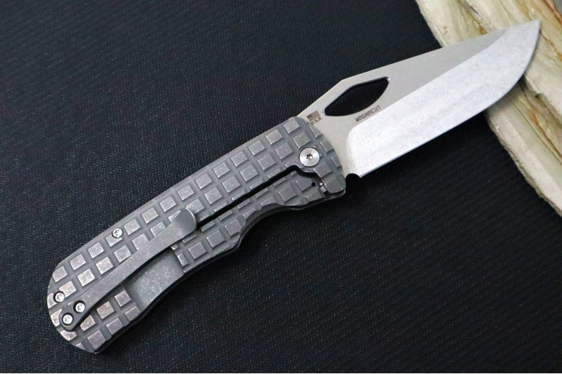 McNees Knives 3.75" DX Dixon - CPM-Magnacut Steel / Drop Point / Stonewashed Satin Finish / Stonewashed Frag Titanium Handle & Satin Hardware - Northwest Knives