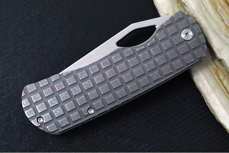 McNees Knives 3.75" DX Dixon - CPM-Magnacut Steel / Drop Point / Stonewashed Satin Finish / Stonewashed Frag Titanium Handle & Satin Hardware - Northwest Knives