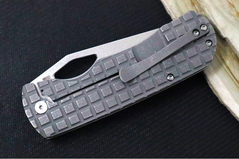 McNees Knives 3.75" DX Dixon - CPM-Magnacut Steel / Drop Point / Stonewashed Satin Finish / Stonewashed Frag Titanium Handle & Satin Hardware - Northwest Knives
