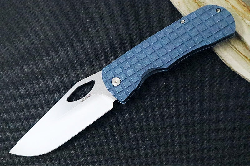 McNees Knives 3.75" DX Dixon - CPM-Magnacut Steel / Drop Point / Stonewashed Satin Finish / Blue Anodized Frag Titanium Handle & Satin Hardware - Northwest Knives