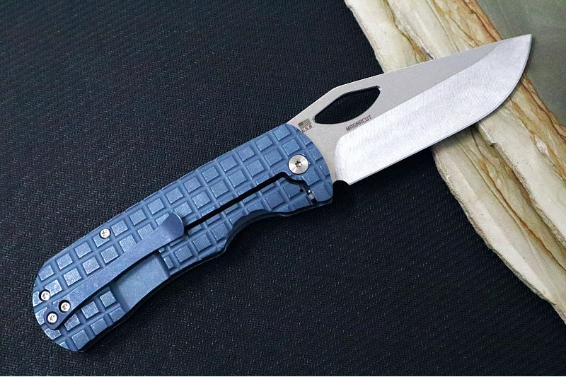 McNees Knives 3.75" DX Dixon - CPM-Magnacut Steel / Drop Point / Stonewashed Satin Finish / Blue Anodized Frag Titanium Handle & Satin Hardware - Northwest Knives