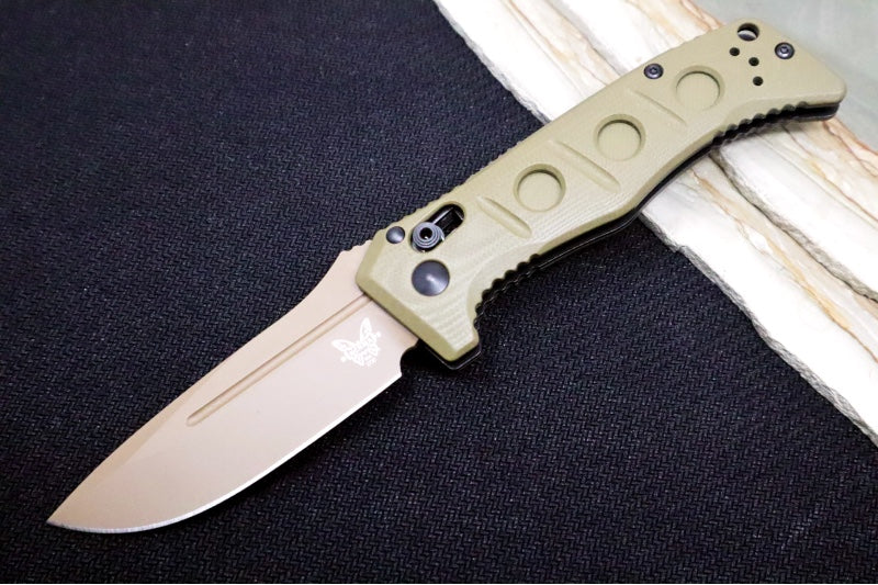 Benchmade 2730FE-2 Mini Auto Adamas - FDE Drop Point Blade / CPM-CruWear Steel / OD Green G-10 Handle