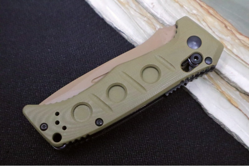 Benchmade 2730FE-2 Mini Auto Adamas - FDE Drop Point Blade / CPM-CruWear Steel / OD Green G-10 Handle