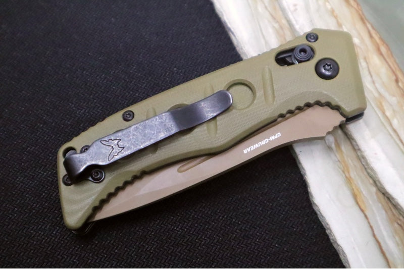 Benchmade 2730FE-2 Mini Auto Adamas - FDE Drop Point Blade / CPM-CruWear Steel / OD Green G-10 Handle