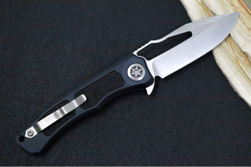 Heretic Knives Wraith Manual V.4 - Clip Point Blade / Stonewash Finish / Black Anodized Aluminum Handle & Black Grip-Tape Inlays H001-2A - Northwest Knives