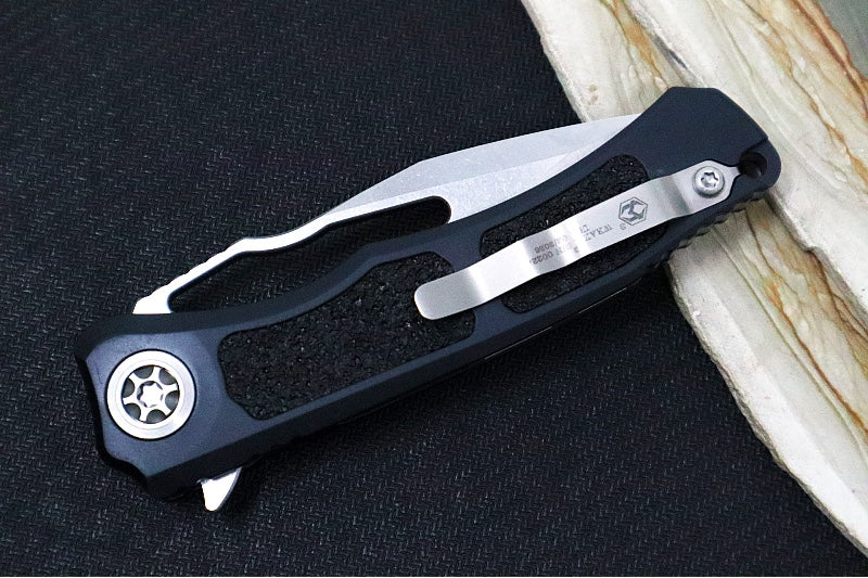 Heretic Knives Wraith Manual V.4 - Clip Point Blade / Stonewash Finish / Black Anodized Aluminum Handle & Black Grip-Tape Inlays H001-2A - Northwest Knives