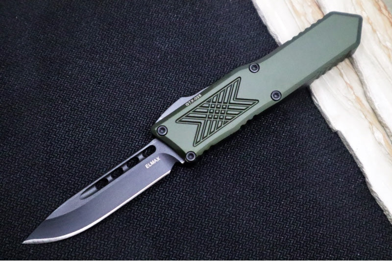 Guardian Tactical GTX-025 OTF - Black Finish / Elmax Steel / Drop Point Blade / OD Green Anodized Aluminum Handle 12-8111 - Northwest Knives