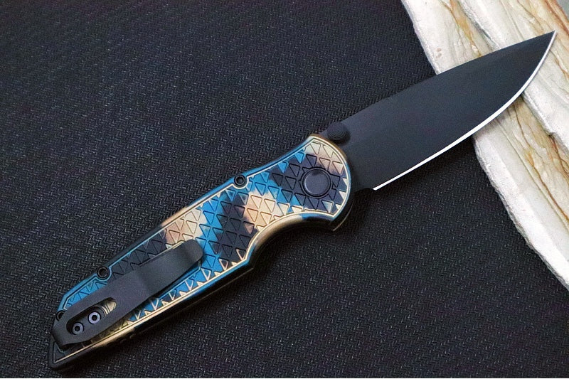 Pro Tech TR-3 Integrity - Drop Point / Black DLC Finish / CPM-Magnacut Steel / "Relic" SHIPWRECK Textured Anodized Handle / Black Lip Pearl Push Button INT106-SHIPWRECK - Northwest Knives