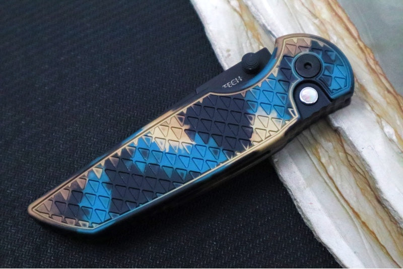 Pro Tech TR-3 Integrity - Drop Point / Black DLC Finish / CPM-Magnacut Steel / "Relic" SHIPWRECK Textured Anodized Handle / Black Lip Pearl Push Button INT106-SHIPWRECK - Northwest Knives