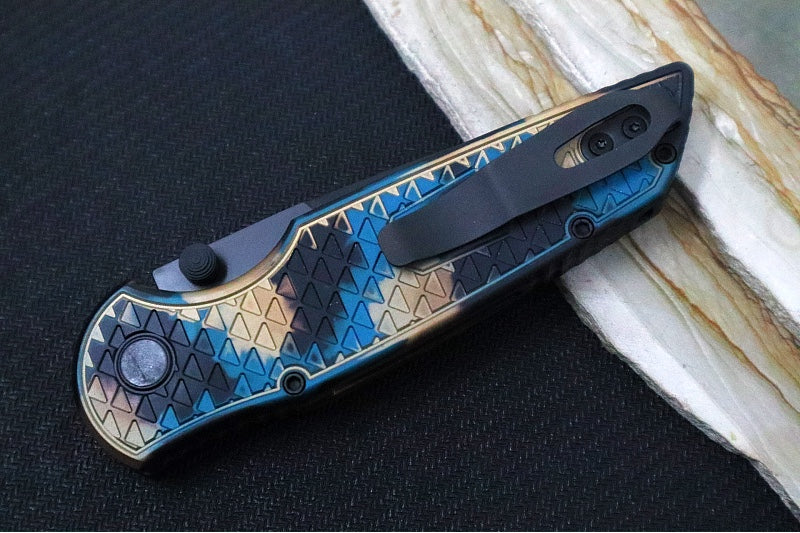 Pro Tech TR-3 Integrity - Drop Point / Black DLC Finish / CPM-Magnacut Steel / "Relic" SHIPWRECK Textured Anodized Handle / Black Lip Pearl Push Button INT106-SHIPWRECK - Northwest Knives