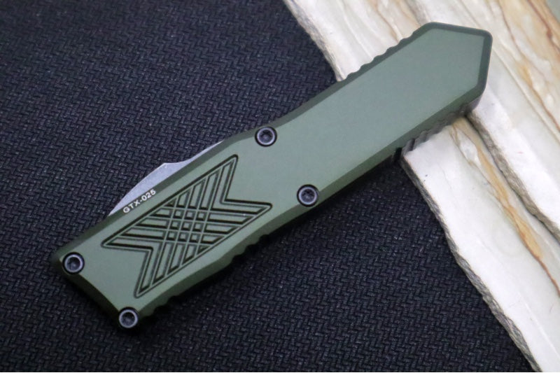 Guardian Tactical GTX-025 OTF - Dark Stonewash Finish / Elmax Steel / Tanto Blade / OD Green Anodized Aluminum Handle 12-8621