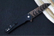 Pro Tech Malibu Custom - "Dragon Scale" Black Anodized Aluminum Handle / Black Hardware & Clip / BakerForge Coppermai Ripple Damascus / Reverse Tanto Blade / Copper Mosaic Pin Push Button - Northwest Knives