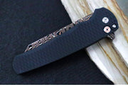 Pro Tech Malibu Custom - "Dragon Scale" Black Anodized Aluminum Handle / Black Hardware & Clip / BakerForge Coppermai Ripple Damascus / Reverse Tanto Blade / Copper Mosaic Pin Push Button - Northwest Knives