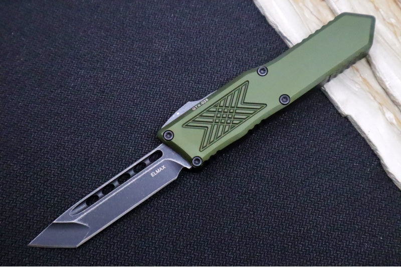Guardian Tactical GTX-025 OTF - Dark Stonewash Finish / Elmax Steel / Tanto Blade / OD Green Anodized Aluminum Handle 12-8621
