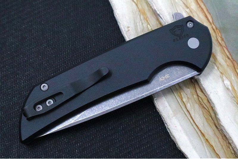 Pro Tech Mordax - Drop Point Blade / Acid Washed Finish / CPM-20CV Steel / Black Anodized Aluminum Handle MX101-AW20CV - Northwest Knives