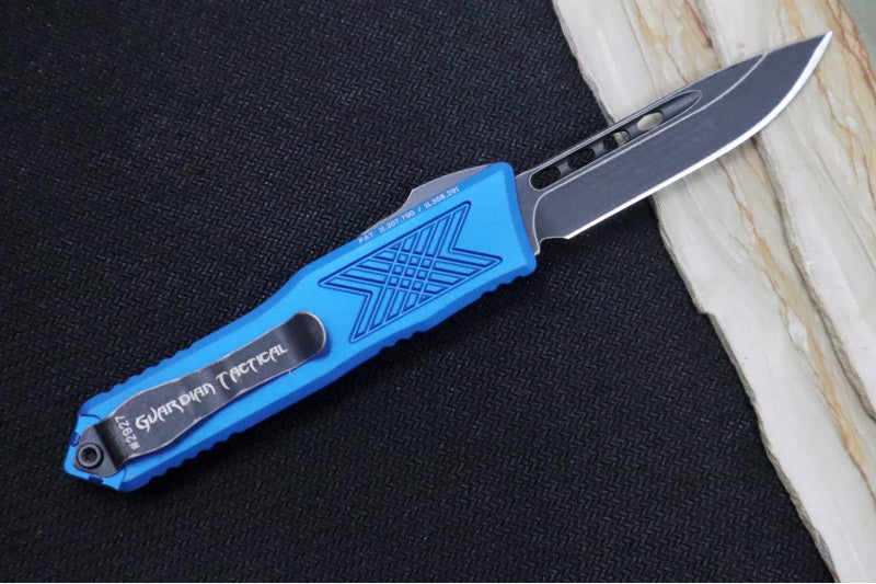 Guardian Tactical GTX-025 OTF - Dark Stonewash Finish / Elmax Steel / Drop Point Blade / Blue Anodized Aluminum Handle 12-4611