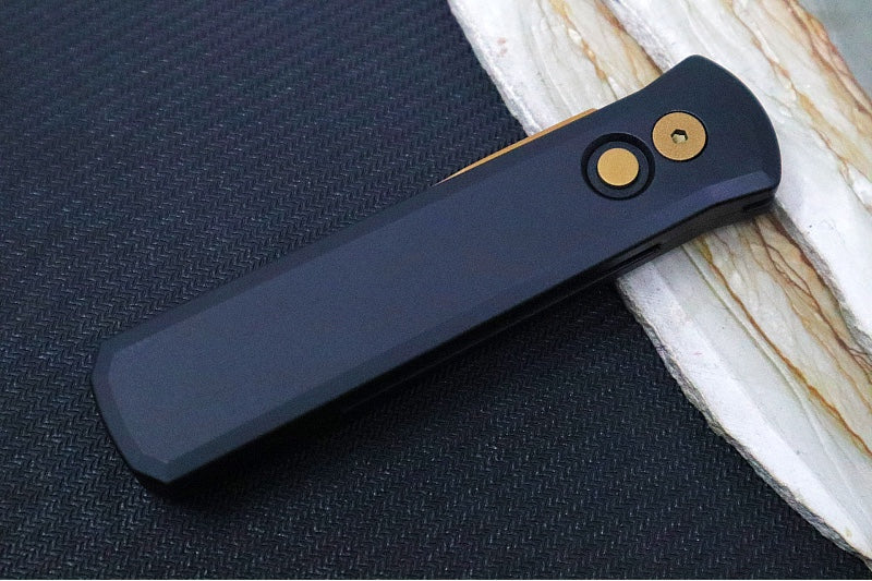 Pro Tech Godfather Auto - Black Anodized Aluminum Handle / Tan PVD Finish / Spearpoint Blade / 154CM Steel 921-TAN - Northwest Knives