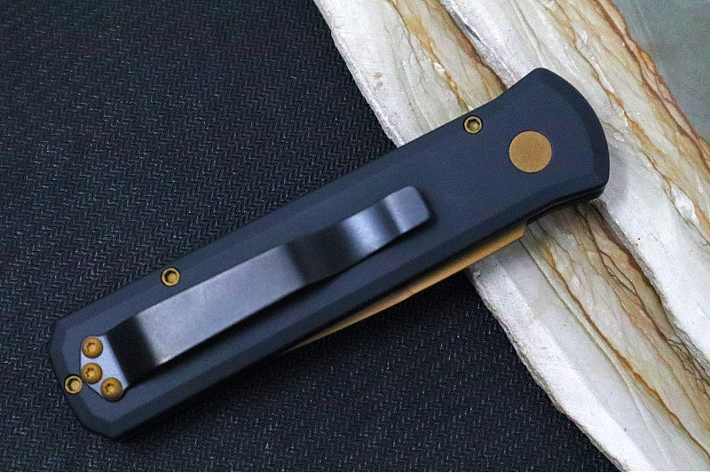 Pro Tech Godfather Auto - Black Anodized Aluminum Handle / Tan PVD Finish / Spearpoint Blade / 154CM Steel 921-TAN - Northwest Knives