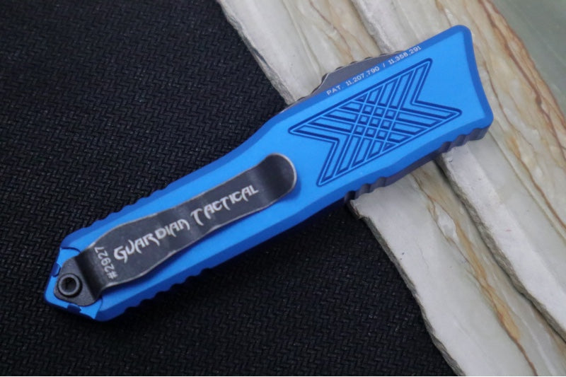 Guardian Tactical GTX-025 OTF - Dark Stonewash Finish / Elmax Steel / Drop Point Blade / Blue Anodized Aluminum Handle 12-4611