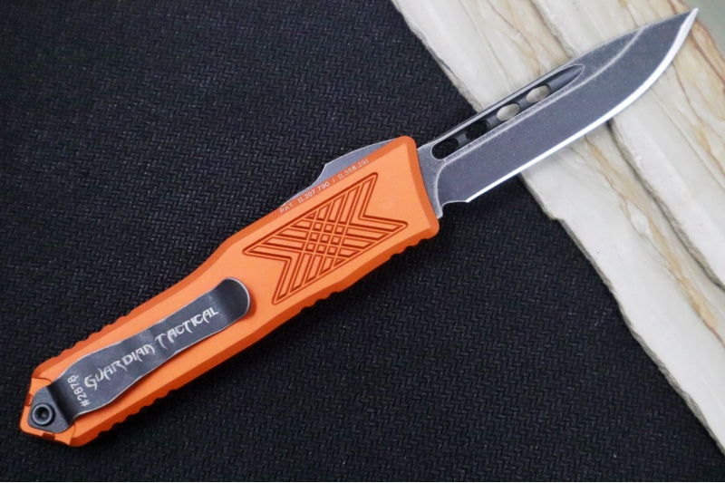 Guardian Tactical GTX-025 OTF - Dark Stonewash Finish / Elmax Steel / Drop Point Blade / Burnt Orange Anodized Aluminum Handle 12-4611BO