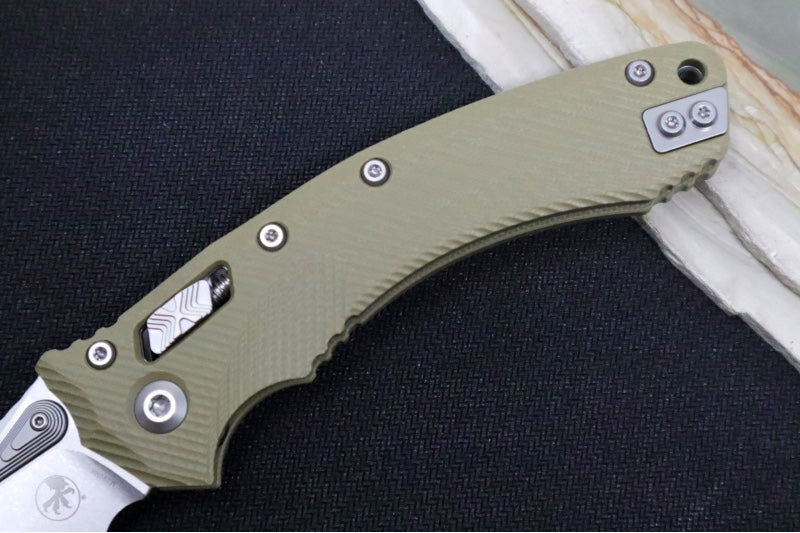 Microtech Amphibian Folder RAM-Lok - Drop Point / Stonewash Finish / Fluted OD Green G-10 Handle 137RL-10FLGTOD - Northwest Knives