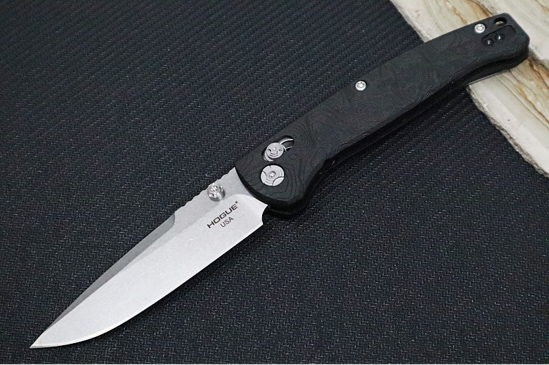 Hogue Knives Mysto Metal - Stonewash Finish / Clip Point Blade / CPM-Magnacut Steel / Milled Patterned Black Richlite Handles / AXIS Lock 24457 - Northwest Knives