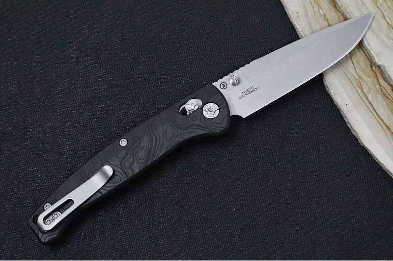 Hogue Knives Mysto Metal - Stonewash Finish / Clip Point Blade / CPM-Magnacut Steel / Milled Patterned Black Richlite Handles / AXIS Lock 24457 - Northwest Knives