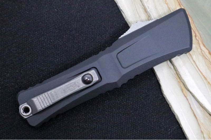 Microtech Combat Troodon OTF Gen III - Apocalyptic Finish / Drop Point Blade / Black Anodized Aluminum Handle - 1143-10AP - Northwest Knives