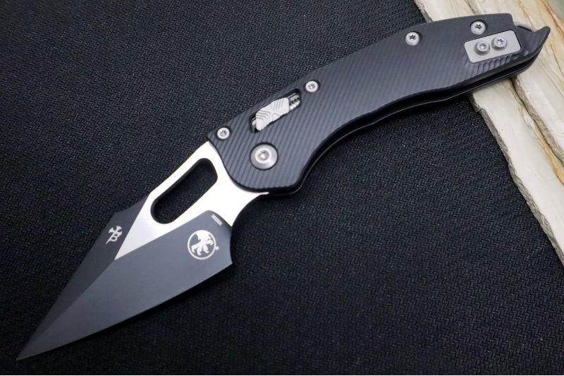 Microtech Stitch RAM-Lock Manual - Spear Point Blade / Black Two-Toned Finish / Black Fluted Anodized Aluminum Handle 169RL-1FL