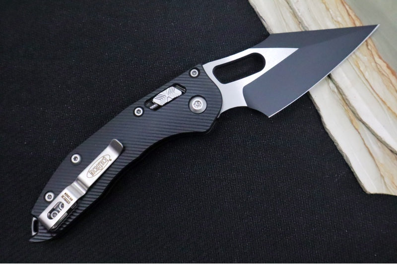 Microtech Stitch RAM-Lock Manual - Spear Point Blade / Black Two-Toned Finish / Black Fluted Anodized Aluminum Handle 169RL-1FL