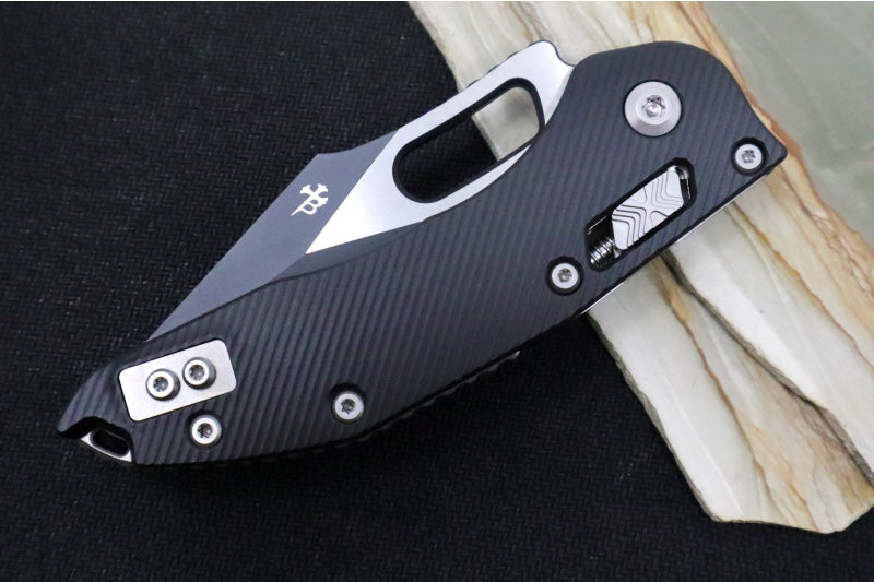 Microtech Stitch RAM-Lock Manual - Spear Point Blade / Black Two-Toned Finish / Black Fluted Anodized Aluminum Handle 169RL-1FL