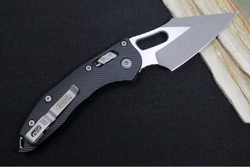Microtech Stitch RAM-Lock Manual - Spear Point Blade / Apocalyptic Finish / Black Fluted Anodized Aluminum Handle 169RL-10APFL - Northwest Knives