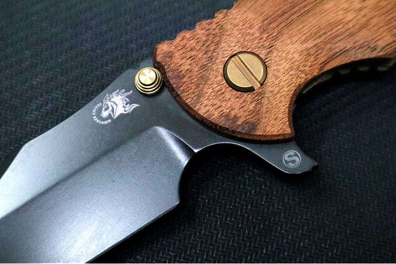 Rick Hinderer Knives XM-24 Skinny Limited Vintage Series - Tri Way Pivot- 4.0" Hollow Ground Bowie Blade / Battle Black Finish / Smooth Walnut & Green Anodized Titanium Handle / 1095 Carbon Steel / Bronzed Hardware - Northwest Knives