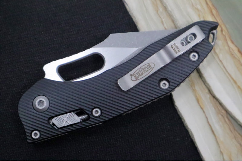 Microtech Stitch RAM-Lock Manual - Spear Point Blade / Apocalyptic Finish / Black Fluted Anodized Aluminum Handle 169RL-10APFL - Northwest Knives