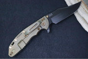 Rick Hinderer Knives XM-24 Skinny Limited Vintage Series - Tri Way Pivot- 4.0" Hollow Ground Bowie Blade / Battle Black Finish / Smooth Walnut & Green Anodized Titanium Handle / 1095 Carbon Steel / Bronzed Hardware - Northwest Knives