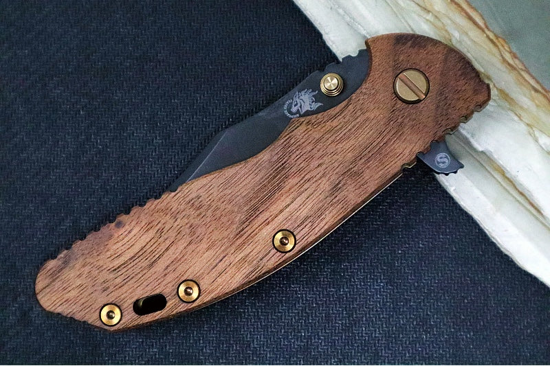 Rick Hinderer Knives XM-24 Skinny Limited Vintage Series - Tri Way Pivot- 4.0" Hollow Ground Bowie Blade / Battle Black Finish / Smooth Walnut & Green Anodized Titanium Handle / 1095 Carbon Steel / Bronzed Hardware - Northwest Knives