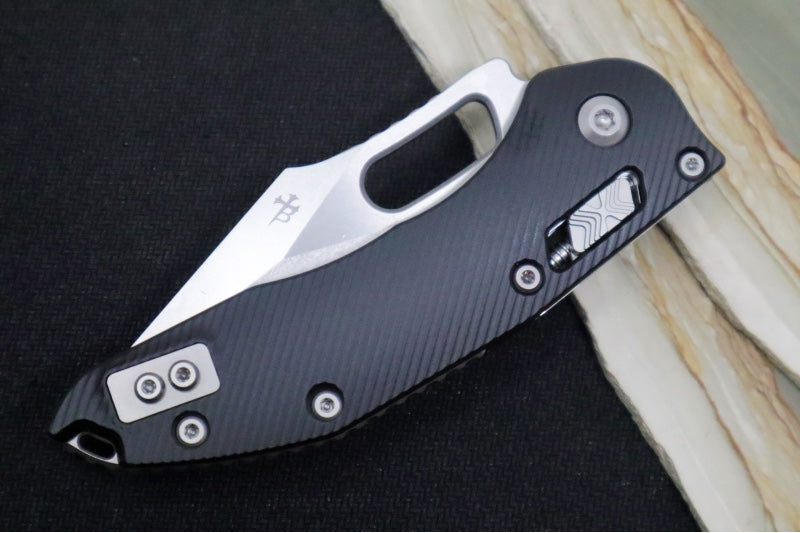 Microtech Stitch RAM-Lock Manual - Spear Point Blade with Partial Serrate / Stonewashed Finish / Black Fluted Anodized Aluminum Handle 169RL-11FL