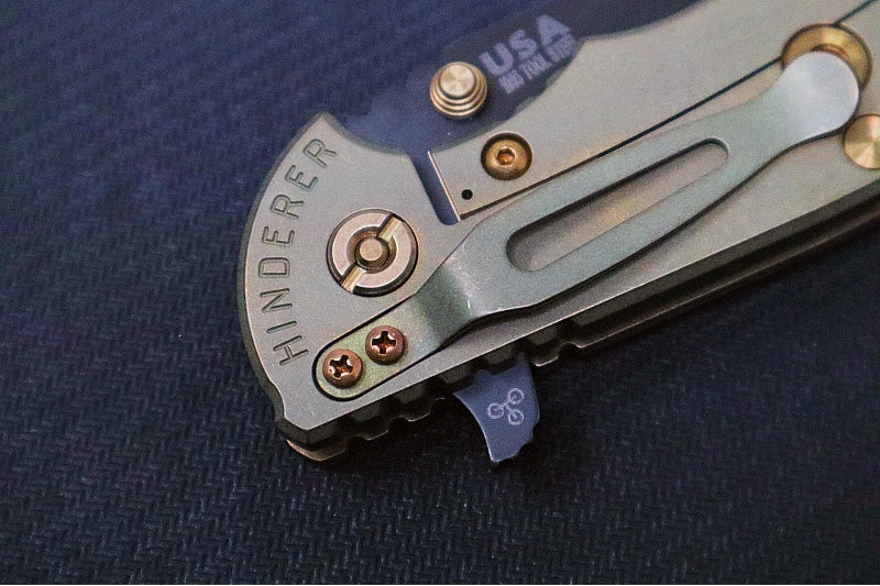 Rick Hinderer Knives XM-24 Skinny Limited Vintage Series - Tri Way Pivot- 4.0" Hollow Ground Bowie Blade / Battle Black Finish / Smooth Walnut & Green Anodized Titanium Handle / 1095 Carbon Steel / Bronzed Hardware - Northwest Knives